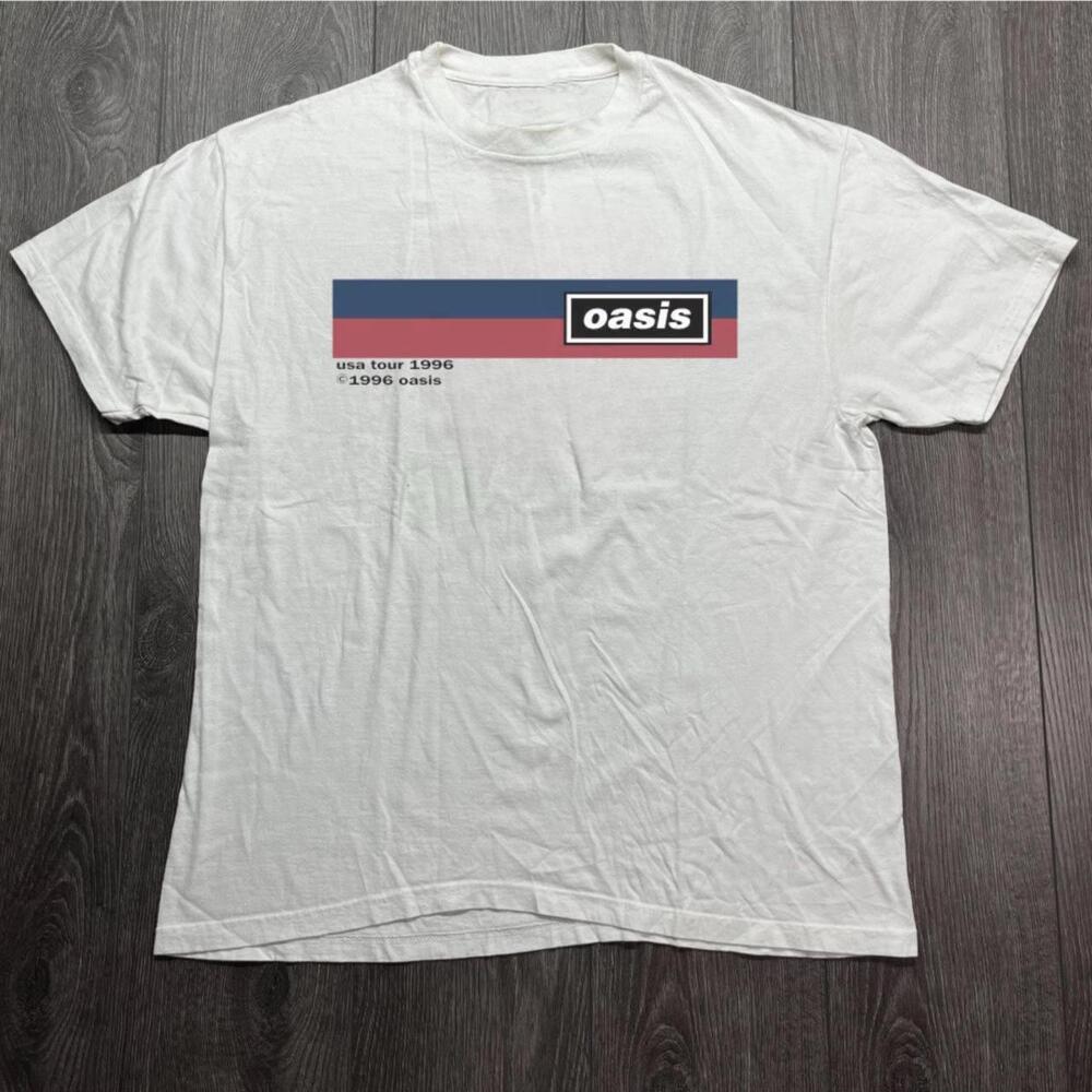 Oasis USA Tour 1996 Box Music 90s Vintage White Graphic T-Shirt